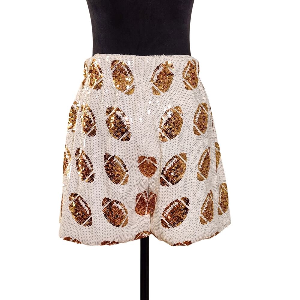 WHY DRESS NWT White & Gold Football Sequin Shorts, Size Large - Picture 4 of 13